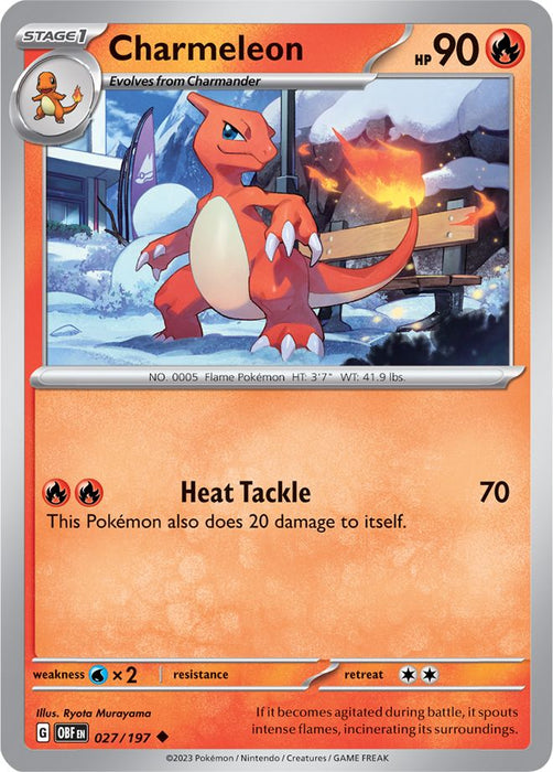 Charmeleon 027/197 Uncommon Reverse Holo Pokemon Card (SV Obsidian Flames)