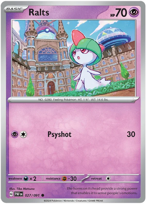 Ralts 027/091 Common Reverse Holo Pokemon Card (SV 4.5 Paldean Fates)