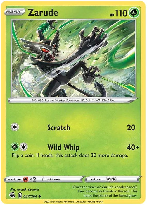 Zarude 027/264 Uncommon Reverse Holo Pokemon Card (SWSH Fusion Strike)