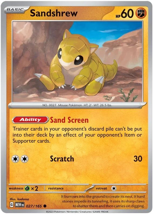 Sandshrew 027/165 Common Pokemon Card (Pokemon SV 151)