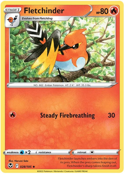 Fletchinder 028/195 Uncommon Pokemon Card (SWSH Silver Tempest)