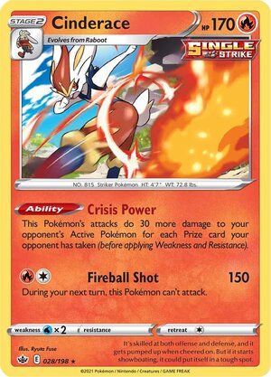 Cinderace 028/198 Rare Holo Pokemon Card (SWSH Chilling Reign)