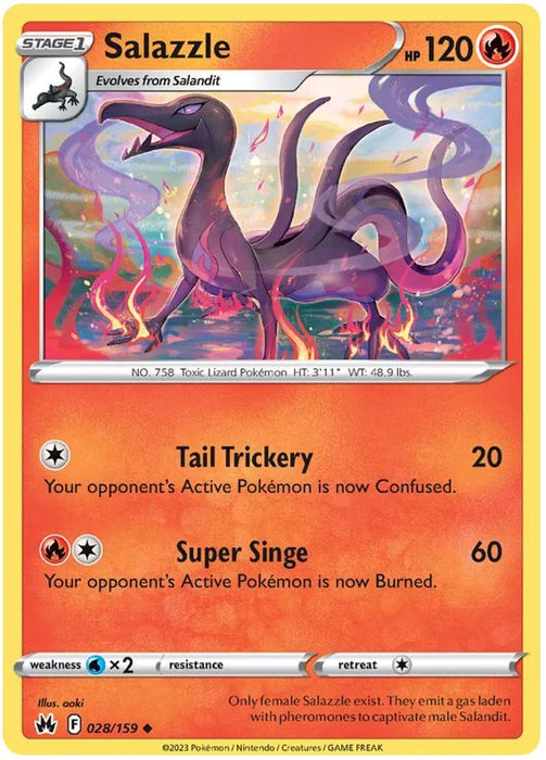 Salazzle 028/159 Uncommon Reverse Holo Pokemon Card (SWSH Crown Zenith)