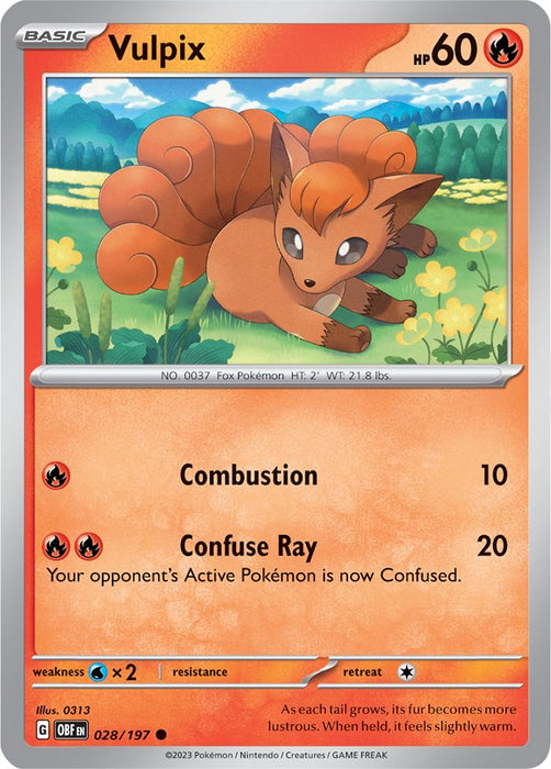 Vulpix 028/197 Common Reverse Holo Pokemon Card (SV Obsidian Flames)