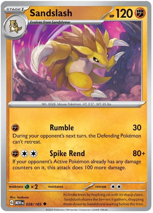 Sandslash 028/165 Uncommon Pokemon Card (Pokemon SV 151)