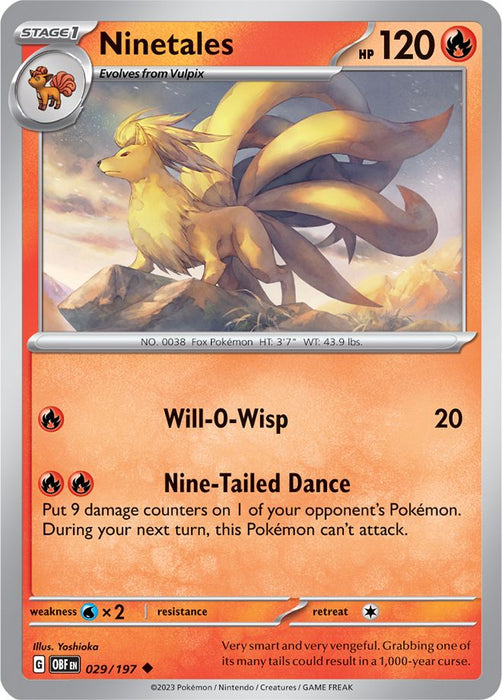 Ninetales 029/197 Uncommon Reverse Holo Pokemon Card (SV Obsidian Flames)