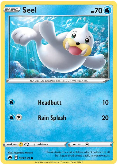 Seel 029/159 Common Pokemon Card (SWSH Crown Zenith)