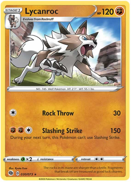 Lycanroc 030/073 Rare Holo Pokemon Card (Champions Path)