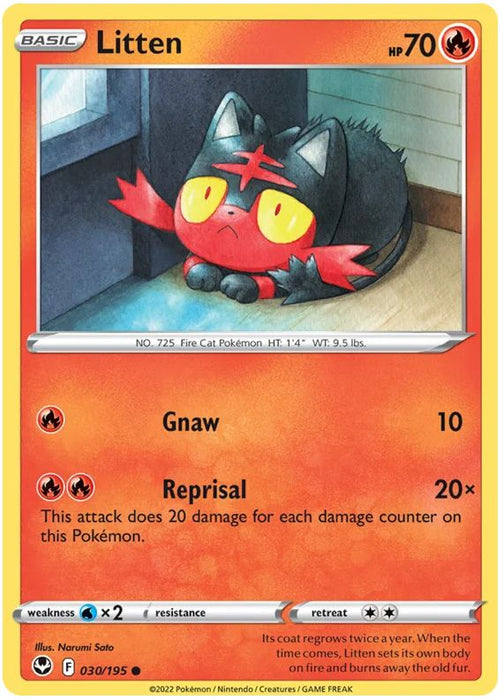 Litten 030/195 Common Pokemon Card (SWSH Silver Tempest)