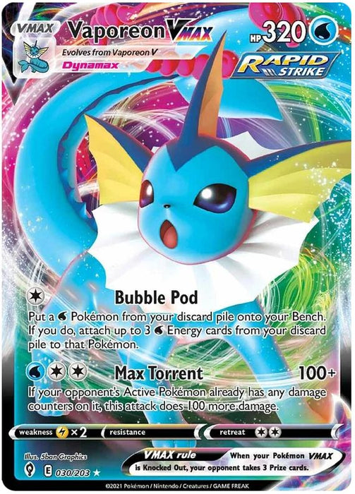 Vaporeon VMAX 030/203 Ultra Rare  Pokemon Card (SWSH Evolving Skies)