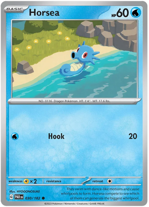 Horsea 030/182 Common Reverse Holo Pokemon Card (SV04 Paradox Rift)