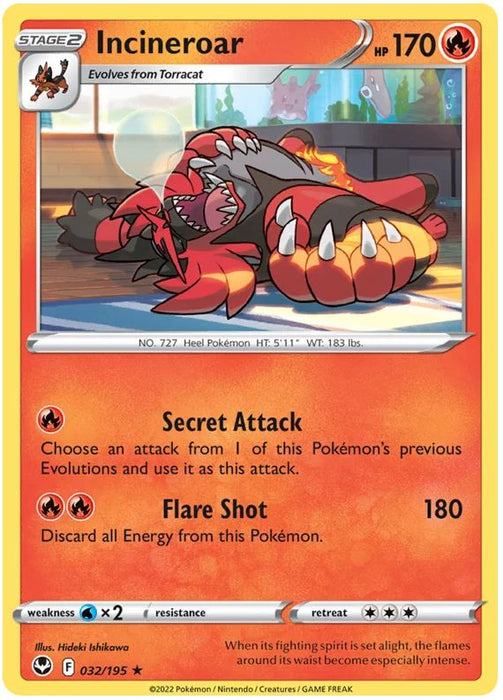 Incineroar 032/195 Rare Pokemon Card (SWSH Silver Tempest)