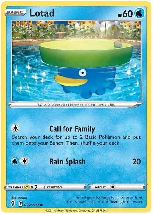 Lotad 032/203 Common Pokemon Card (SWSH Evolving Skies)