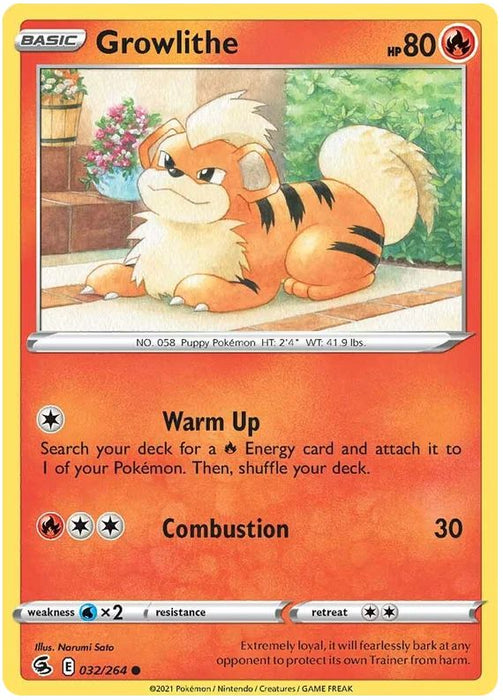 Growlithe 032/264 Common Reverse Holo Pokemon Card (SWSH Fusion Strike)