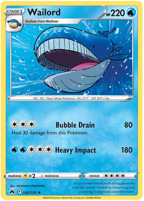 Wailord 032/159 Rare Pokemon Card (SWSH Crown Zenith)