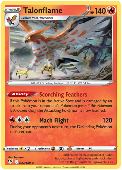 Talonflame 032/189 Rare Pokemon Card (Darkness Ablaze)