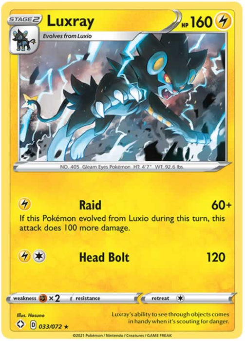 Luxray 033/072 Rare Reverse Holo Pokemon Card (Shining Fates)