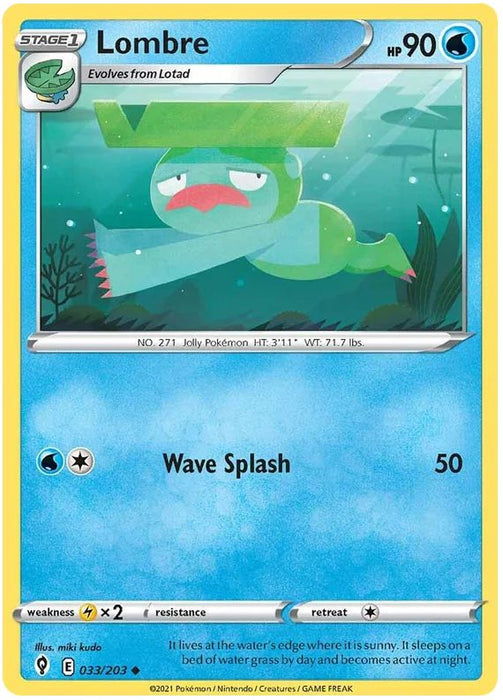 Lombre 033/203 Uncommon Reverse Holo Pokemon Card (SWSH Evolving Skies)