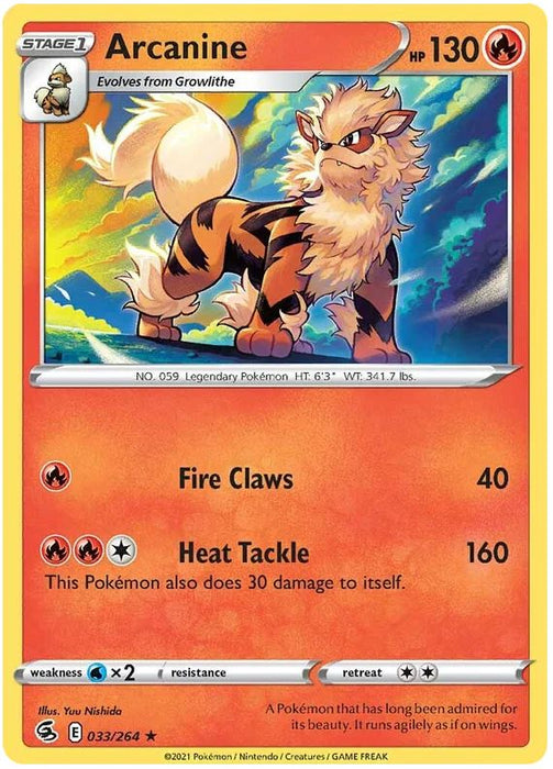 Arcanine 033/264 Rare Reverse Holo Pokemon Card (SWSH Fusion Strike)