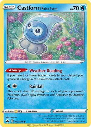 Castform Rainy Form 033/198 Common Reverse Holo Pokemon Card (SWSH Chilling Reign)