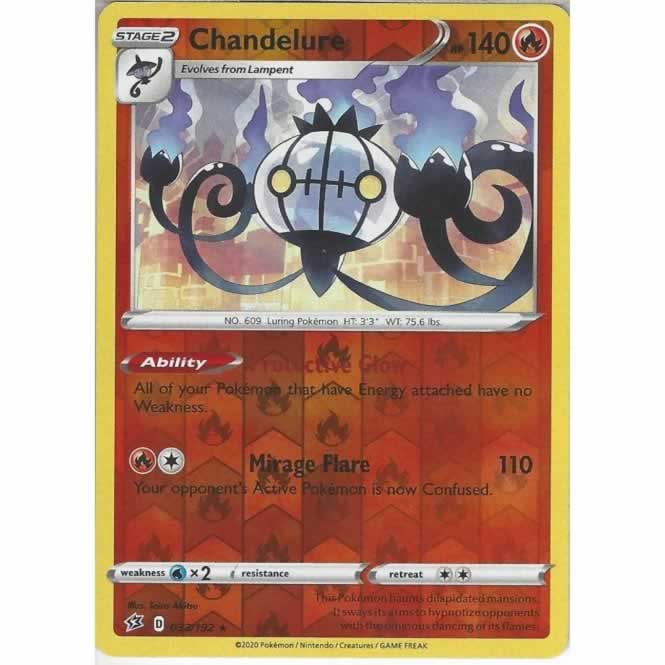 Chandelure 033/192 Rare Reverse Holo Pokemon Card (SWSH Rebel Clash)