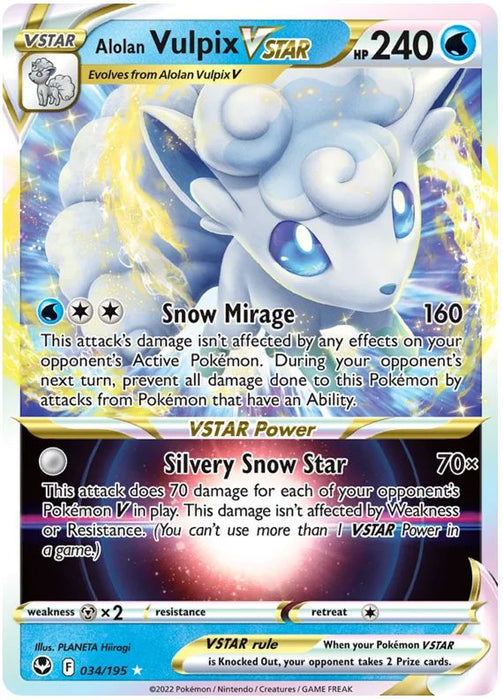 Alolan Vulpix VSTAR 034/195 Rare  VSTAR Pokemon Card (SWSH Silver Tempest)