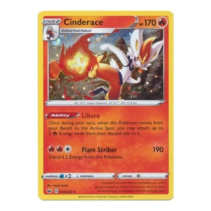 Cinderace 034/202 Rare Mint Pokemon Card Cinderace 034/202 Rare Mint Pokemon Card