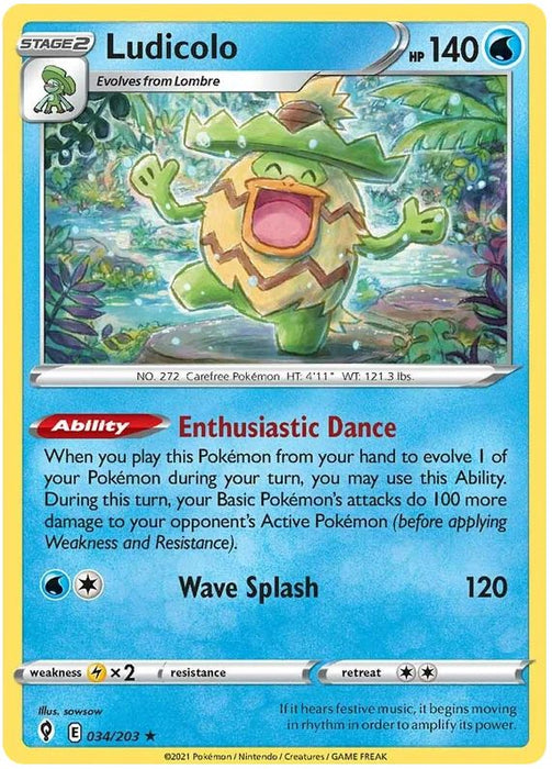 Ludicolo 034/203 Rare Reverse Holo Reverse Holo Pokemon Card (SWSH Evolving Skies)