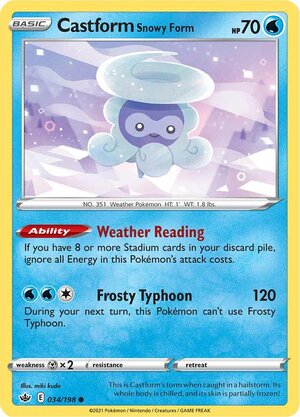 Castform Snowy Form 034/198 Common Reverse Holo Pokemon Card (SWSH Chilling Reign)