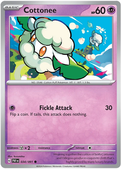 Cottonee 034/091 Common Pokemon Card (SV 4.5 Paldean Fates)