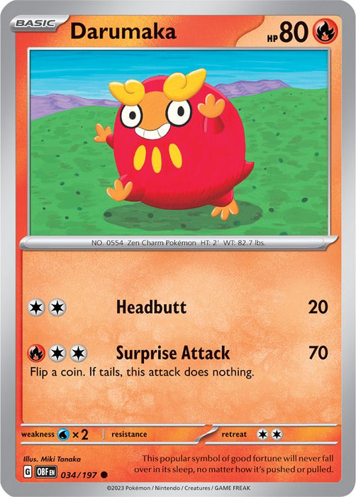 Darumaka 034/197 Common Reverse Holo Pokemon Card (SV Obsidian Flames)