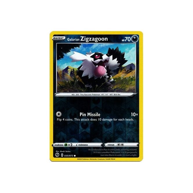 Galarian Zigzagoon 035/073 Common Reverse Holo Pokemon Card (Champions Path)