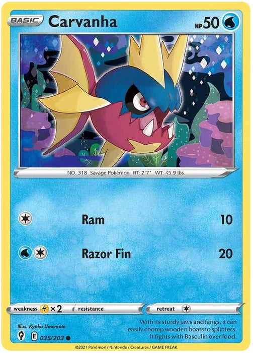 Carvanha 035/203 Common Pokemon Card (SWSH Evolving Skies)