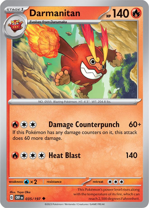 Darmanitan 035/197 Uncommon Reverse Holo Pokemon Card (SV Obsidian Flames)