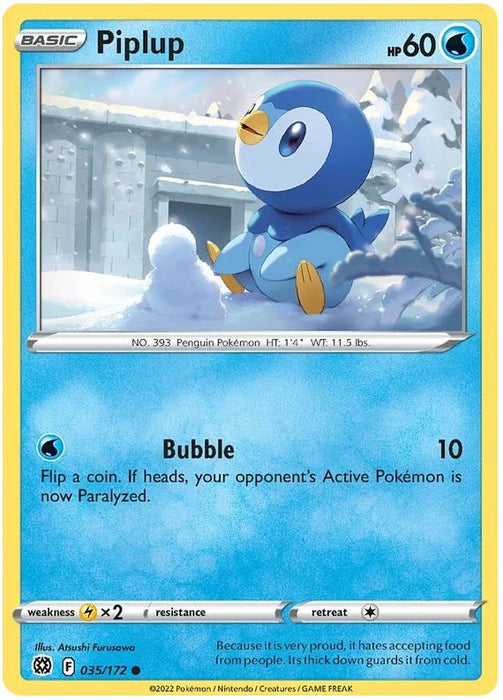 Piplup 035/172 Common Reverse Holo Pokemon Card (SWSH Brilliant Stars)