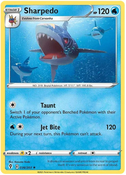 Sharpedo 036/203 Rare Pokemon Card (SWSH Evolving Skies)