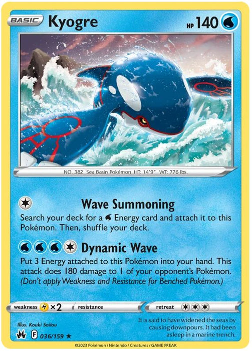 Kyogre 036/159 Rare Holo Pokemon Card (SWSH Crown Zenith)