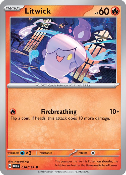 Litwick 036/197 Common Reverse Holo Pokemon Card (SV Obsidian Flames)