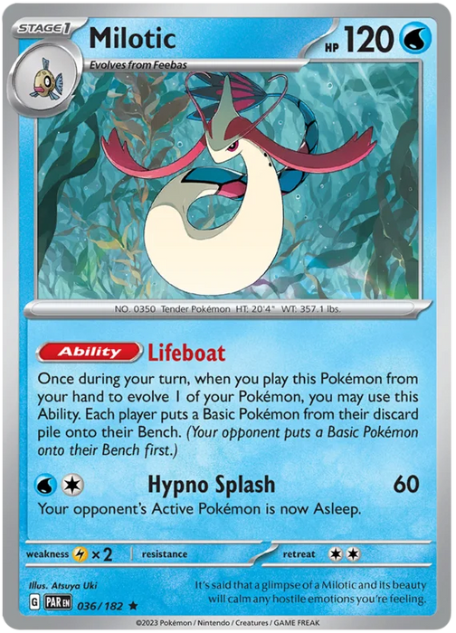 Milotic 036/182 Rare Reverse Holo Pokemon Card (SV04 Paradox Rift)