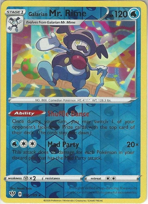 Galarian Mr. Rime 036/189 Rare Reverse Holo Pokemon Card (Darkness Ablaze)