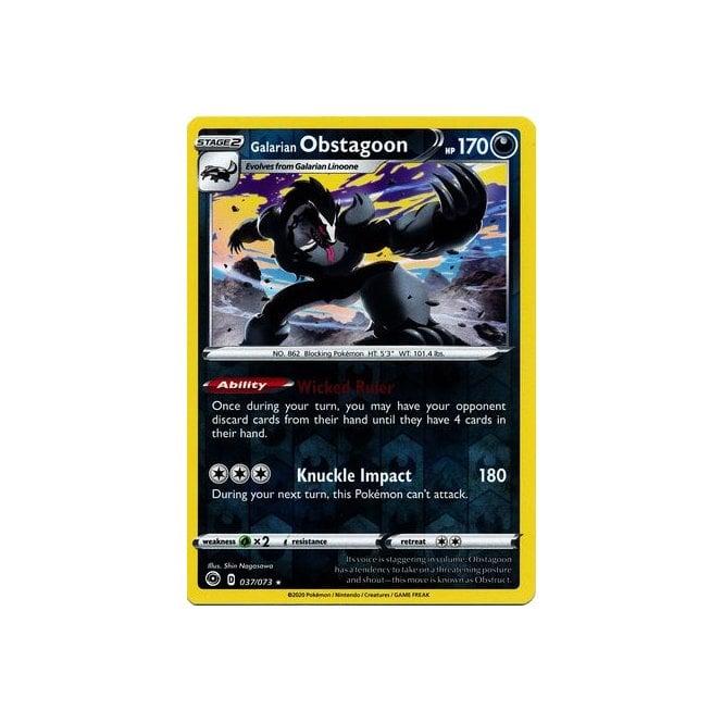 Galarian Obstagoon 037/073 Rare Reverse Holo Pokemon Card (Champions Path)