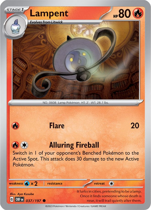 Lampent 037/197 Common Reverse Holo Pokemon Card (SV Obsidian Flames)