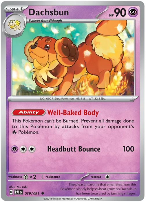 Dachsbun 039/091 Uncommon Reverse Holo Pokemon Card (SV 4.5 Paldean Fates)