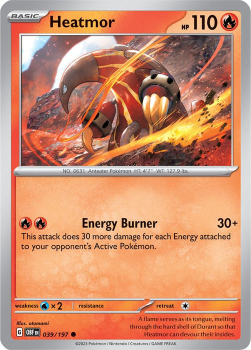 Heatmor 039/197 Common Reverse Holo Pokemon Card (SV Obsidian Flames)