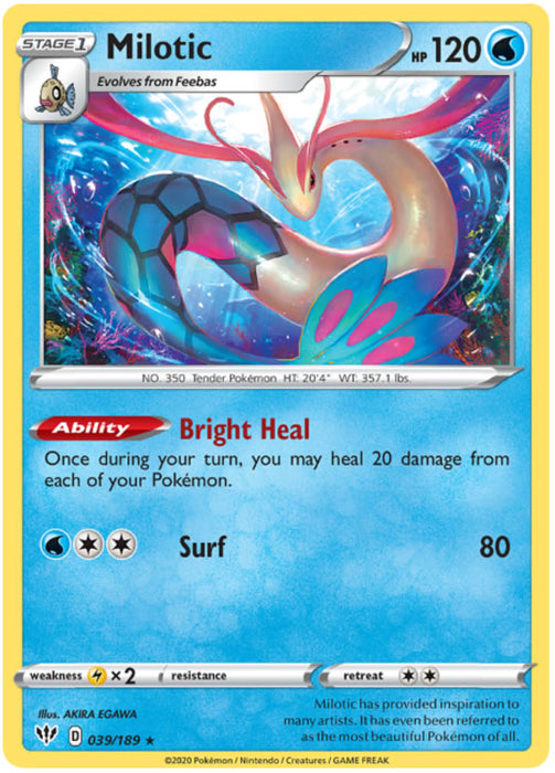 Milotic 039/189 Rare Holo Pokemon Card (Darkness Ablaze)