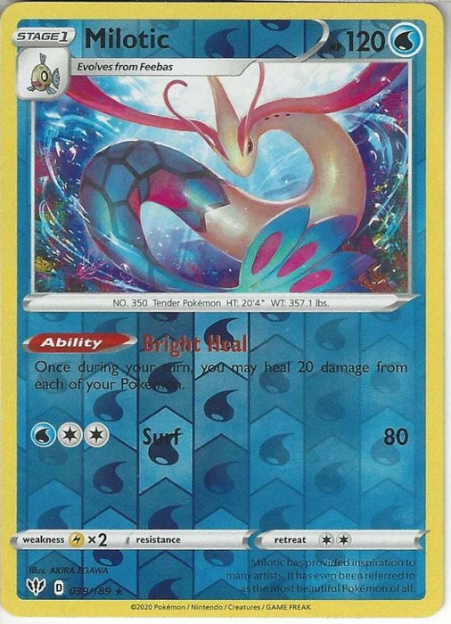 Milotic 039/189 Rare Reverse Holo Pokemon Card (Darkness Ablaze)