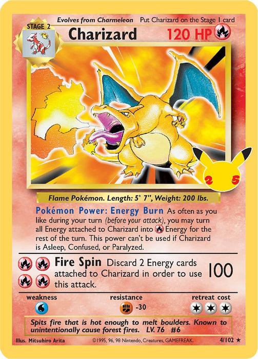 Charizard 4/102 (Base Set) Rare Holo Pokemon Card (Celebrations Classic Collection)