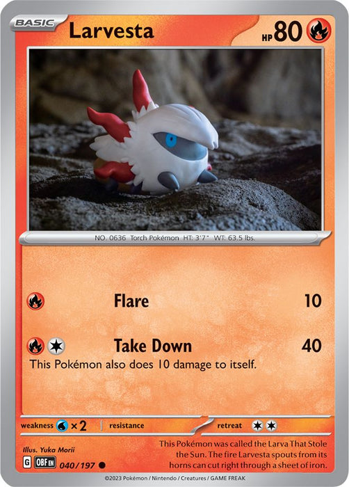 Larvesta 040/197 Common Reverse Holo Pokemon Card (SV Obsidian Flames)