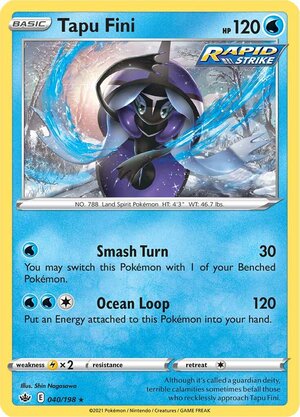 Tapu Fini 040/198 Rare Reverse Holo Pokemon Card (SWSH Chilling Reign)