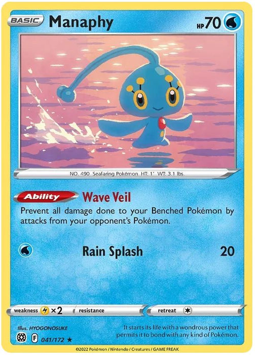 Manaphy 041/172 Rare Reverse Holo Pokemon Card (SWSH Brilliant Stars)